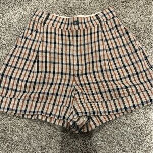 Hunter Bell Plaid High Waist Shorts - Tan, Black, White
